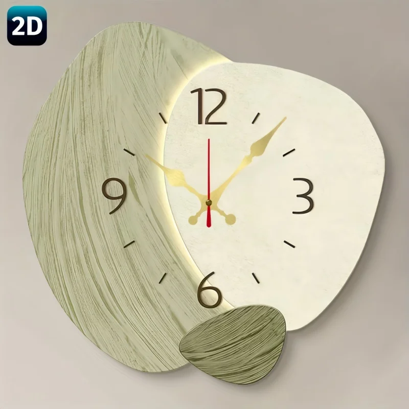 Lighting Home Decor Wall Clocks - 2Dフラット木製サイレント壁掛け時計 - モダンなライトグリーンの幾何学模様、リビングルーム、寝室、キッチン、家の装飾に最適