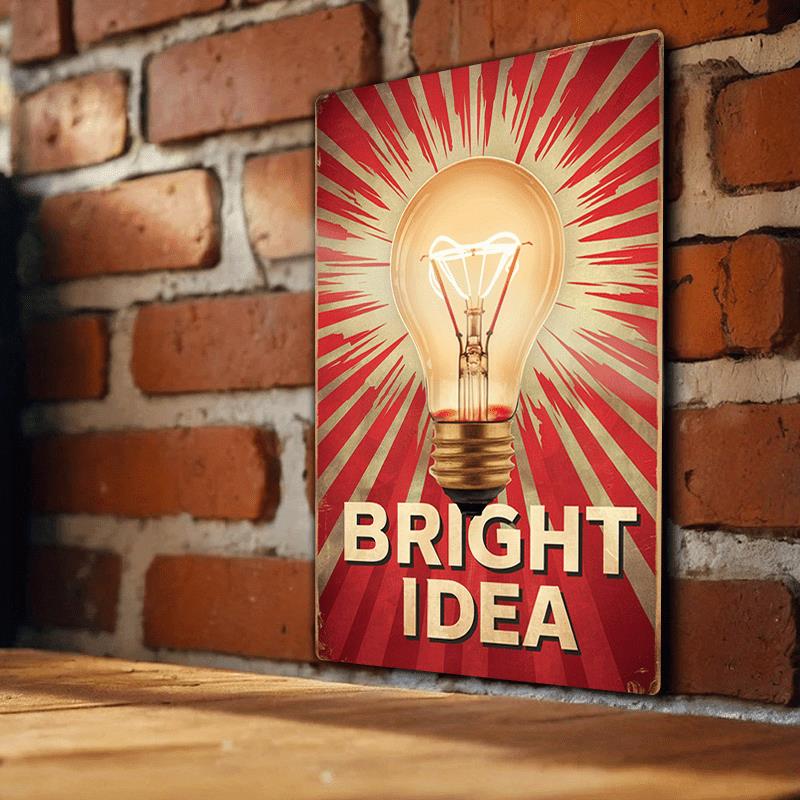 Lighting Home Decor Ideas - ヴィンテージ風メタルウォールアート - 明るいアイデア電球デザイン、レトロコミックブックスタイル装飾、家のアクセント用アイアンハンギングサイン
