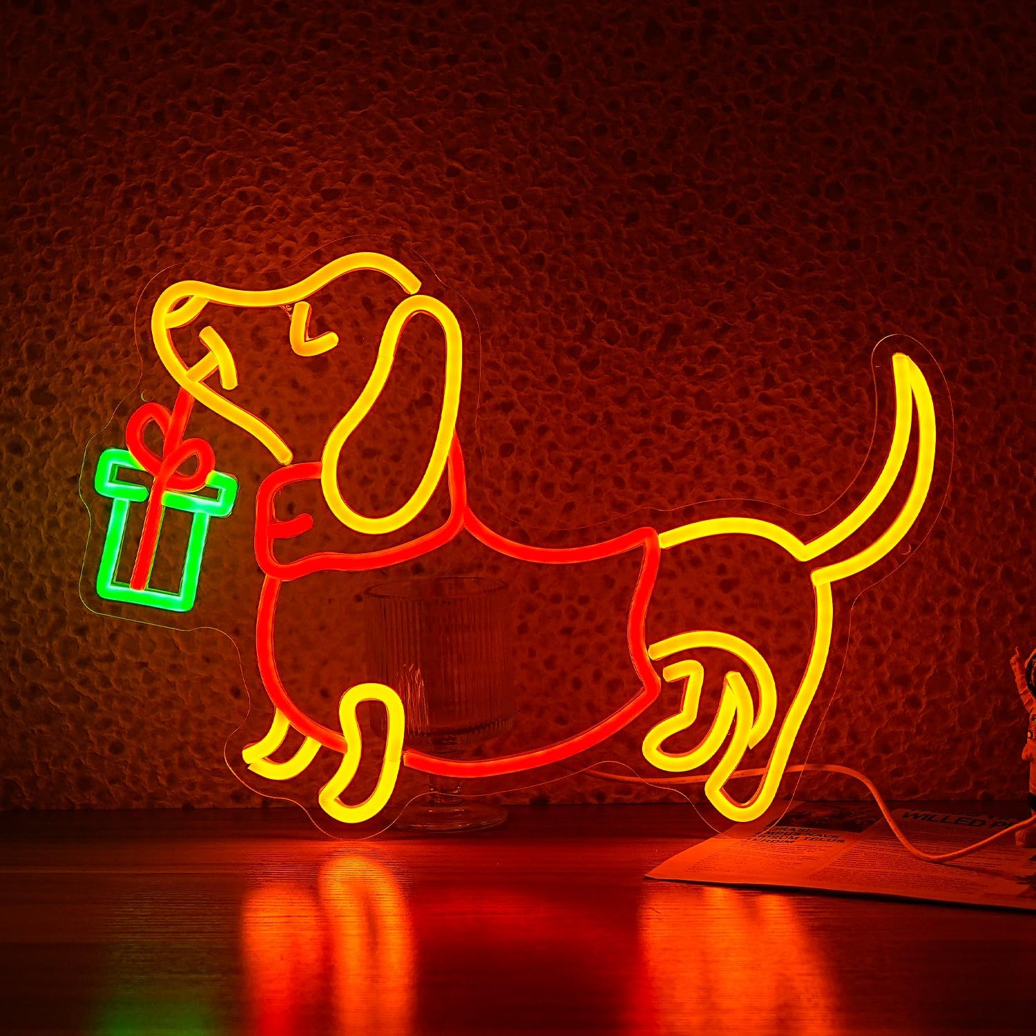 Lighting Home Decor Ideas - USB調光式ダックスフントネオンサインLEDライト、ホームバーパーティー寝室の装飾、ロマンチックでキュートな動物ウォールアートギフトアイデア、温かみのある光