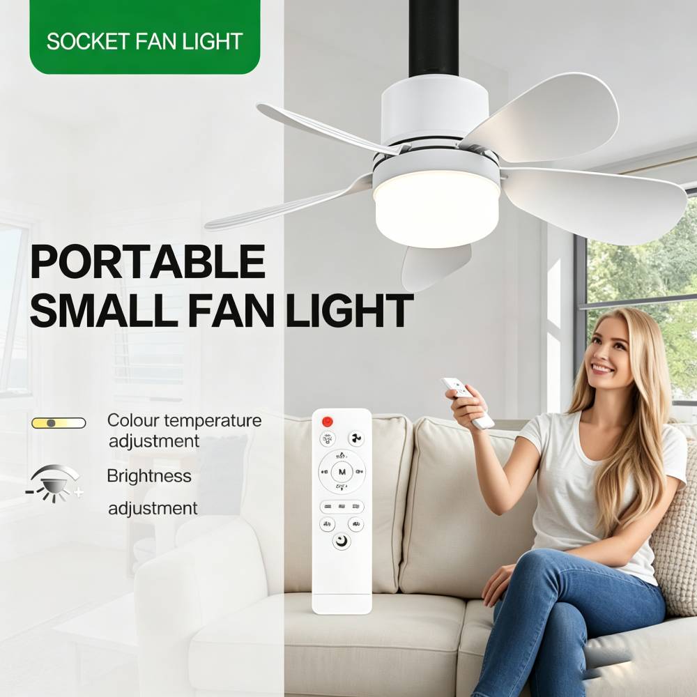 Lighting Decoration For Home - リモコン付きソケットファンライト、LED付き小型シーリングファン、E26/E27+B22コードレスライトスクリューファン（キッチン、寝室、小部屋用）