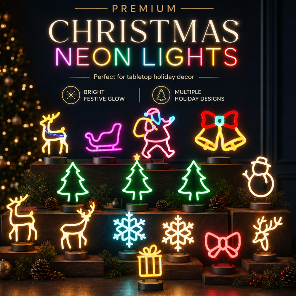 Wall Decor Lighting Tree - クリスマスデコレーション LEDネオンサインライト 鹿の頭 LEDランプ クリスマスハット エルクツリー