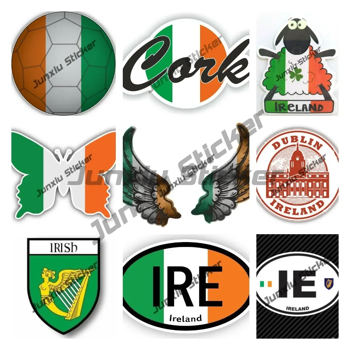 Decor Lighting Ireland - クリエイティブな車のステッカー、車のアクセサリー、装飾デカール、旗の翼、アイルランドのシャムロック、国コード