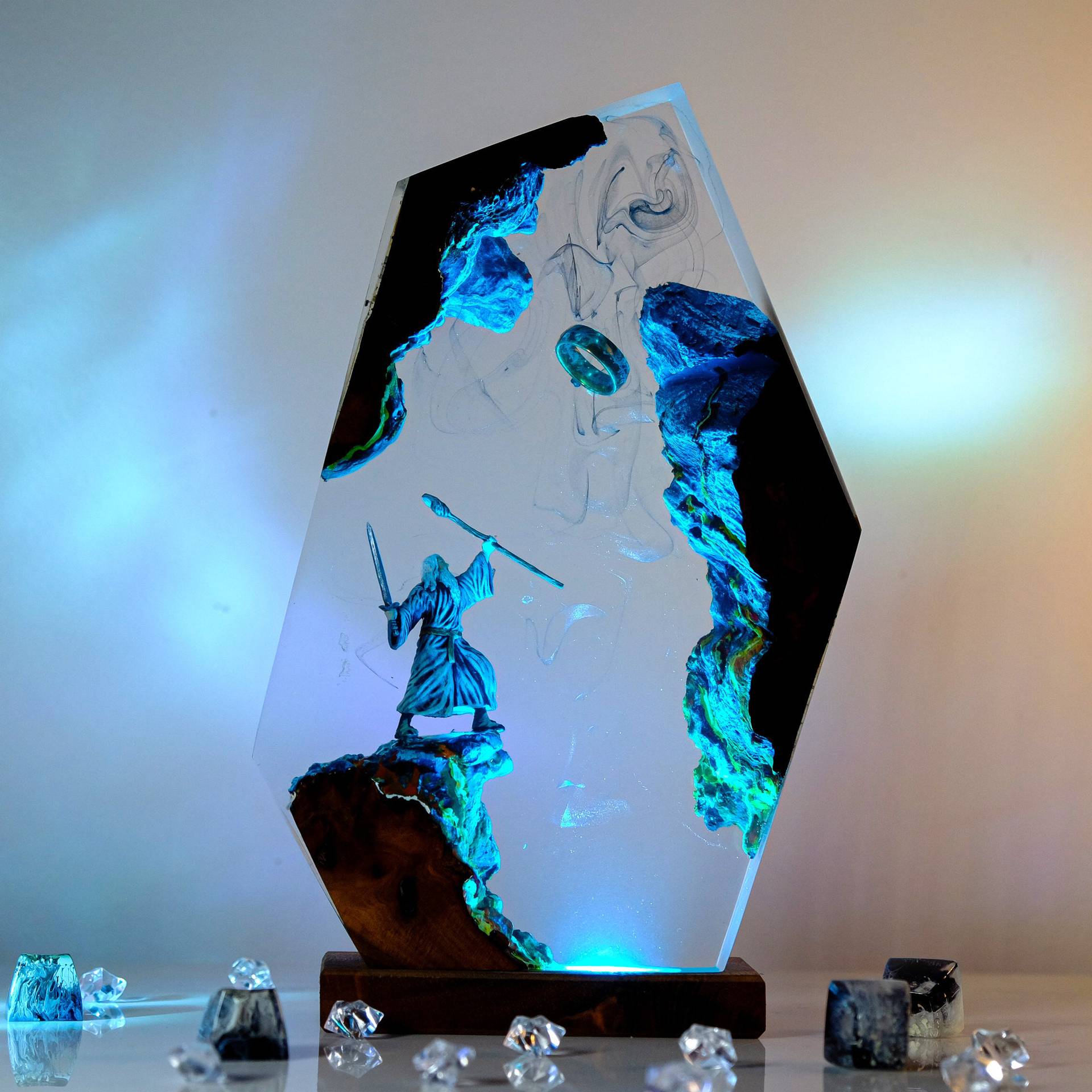 Lighting Decor Wedding - 映画シーンフィギュアテーブル樹脂ランプマジックリングカラフルナイトライトカスタマイズされたクリエイティブ芸術的なデスクトップホームデコレーションUSB充電