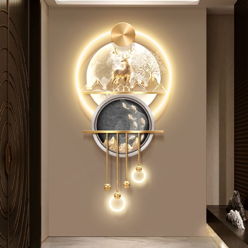 Wall Decor Lighting Tree - nq- ライトラグジュアリー フォーチュンツリー ポーチ装飾画 九匹の魚の絵 玄関ドアが壁に面している壁掛け絵画~