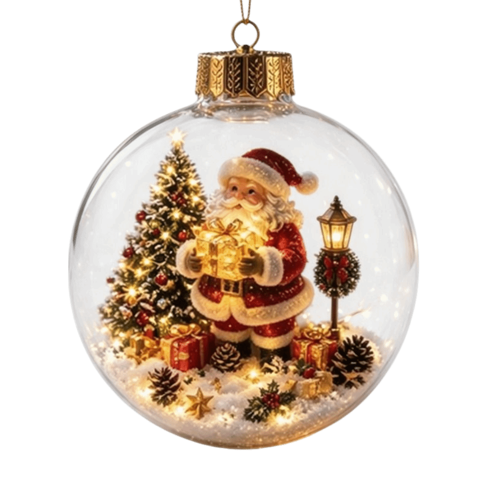 Pendant Lighting Christmas Decor - アクリル素材のクリスマスボールオーナメント、ライト付き透明デザイン、吊り下げ式クリスマスデコレーション、8CMサイズ、サンタクロースペンダント