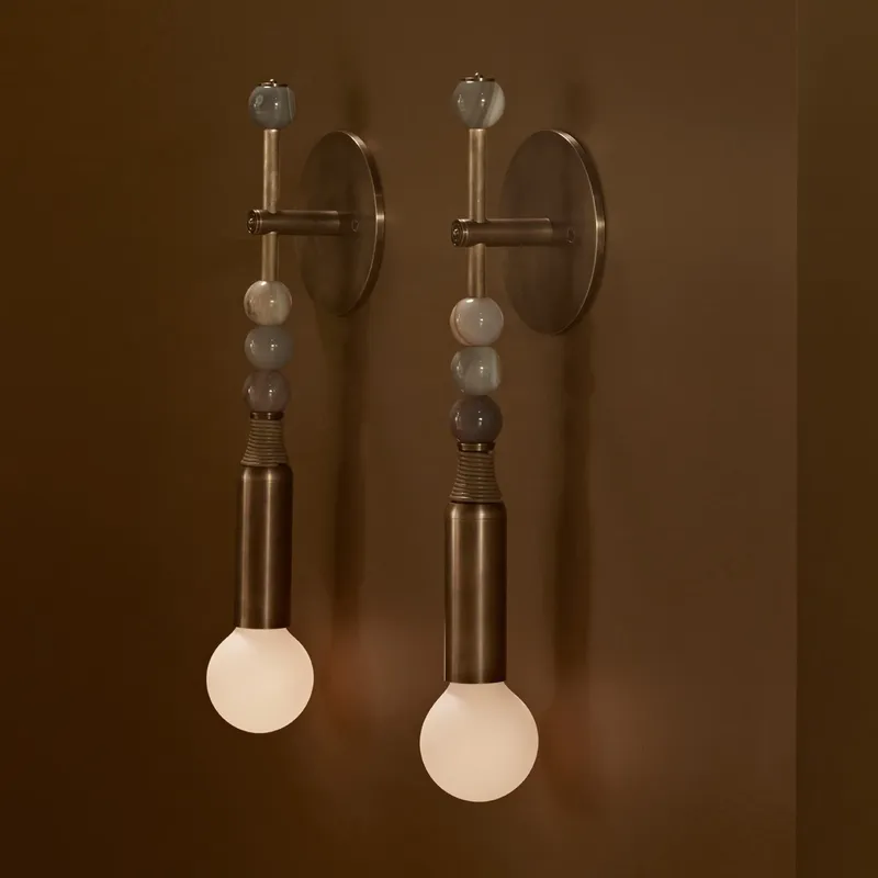 Lighting Decoration For Home - 北欧ヴィンテージ風インテリア装飾デザイン、リビングルーム、寝室、ホテルのベッドサイドライト、真鍮製ストーンガラスシェードウォールランプ