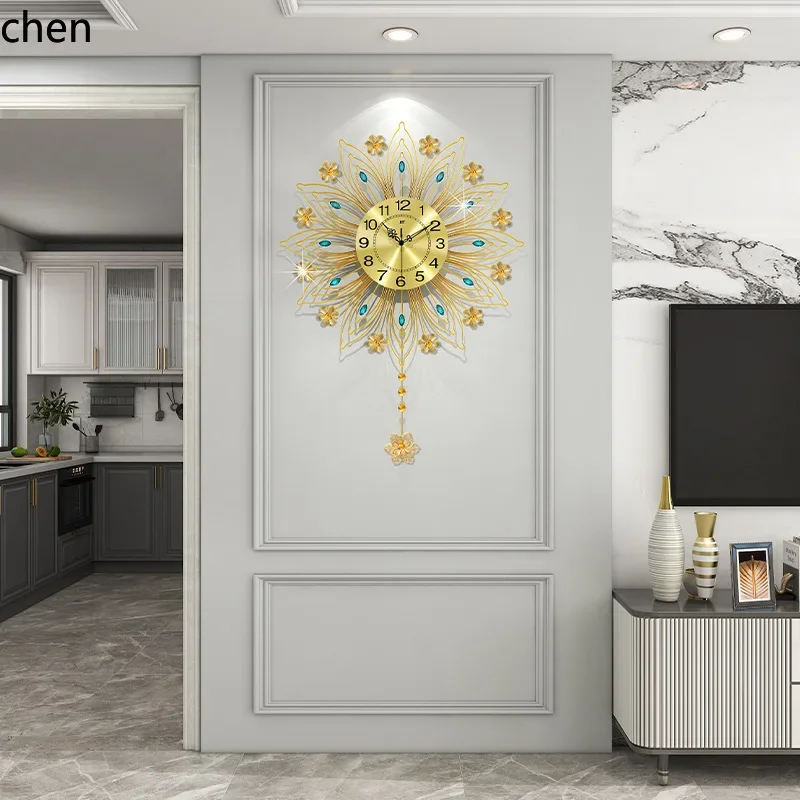 Lighting Home Decor Wall Clocks - TQH-i7.7 欧風ライトラグジュアリー時計、リビングルーム用壁掛け時計、高級ホームデコレーション、孔雀壁掛け時計