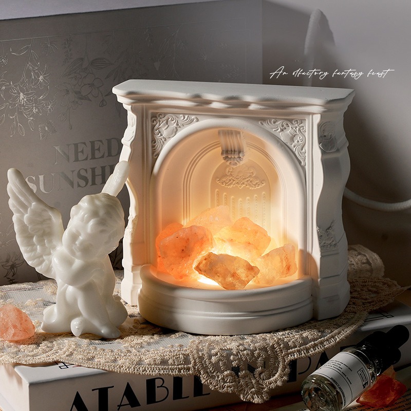Himalayan Salt Lamp - ヴィンテージナイトライトオーナメント、家庭用デスクトップ暖炉彫刻アロマディフューザー、樹脂製ヒマラヤ岩塩ランプ装飾