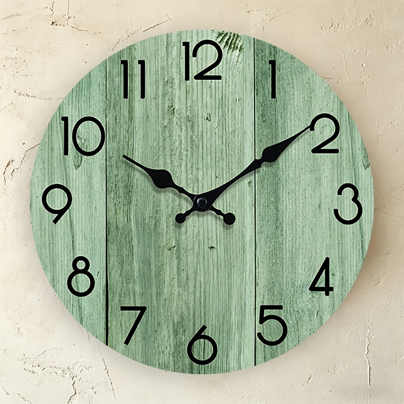 Lighting Home Decor Wall Clocks - ライトグリーンの木目模様の丸型壁掛け時計、ミニマリストでフレッシュなデザイン、静音設計、新学期の贈り物に最適、家の装飾や贈答品に適しています、単三電池は別売りです。