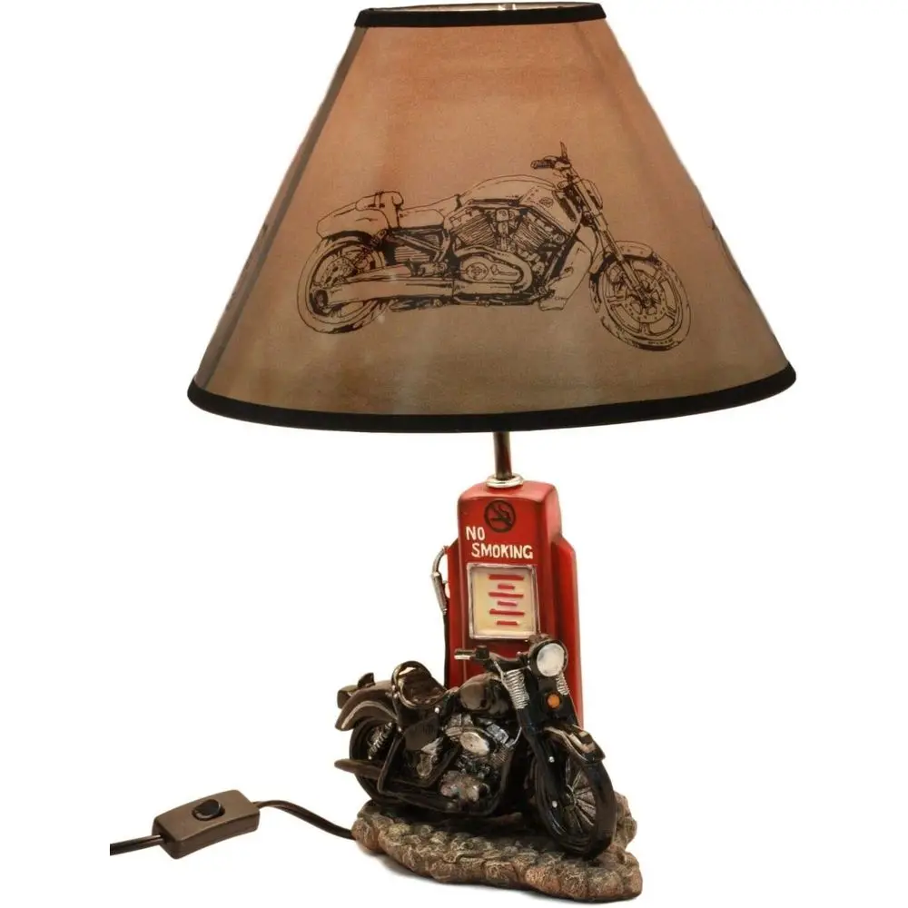 Lighting Decoration For Home - ヴィンテージレトロブラックオートバイガスポンプデスクランプ（シェード付き）、高さ19インチ、ルート66テーマの家の装飾照明