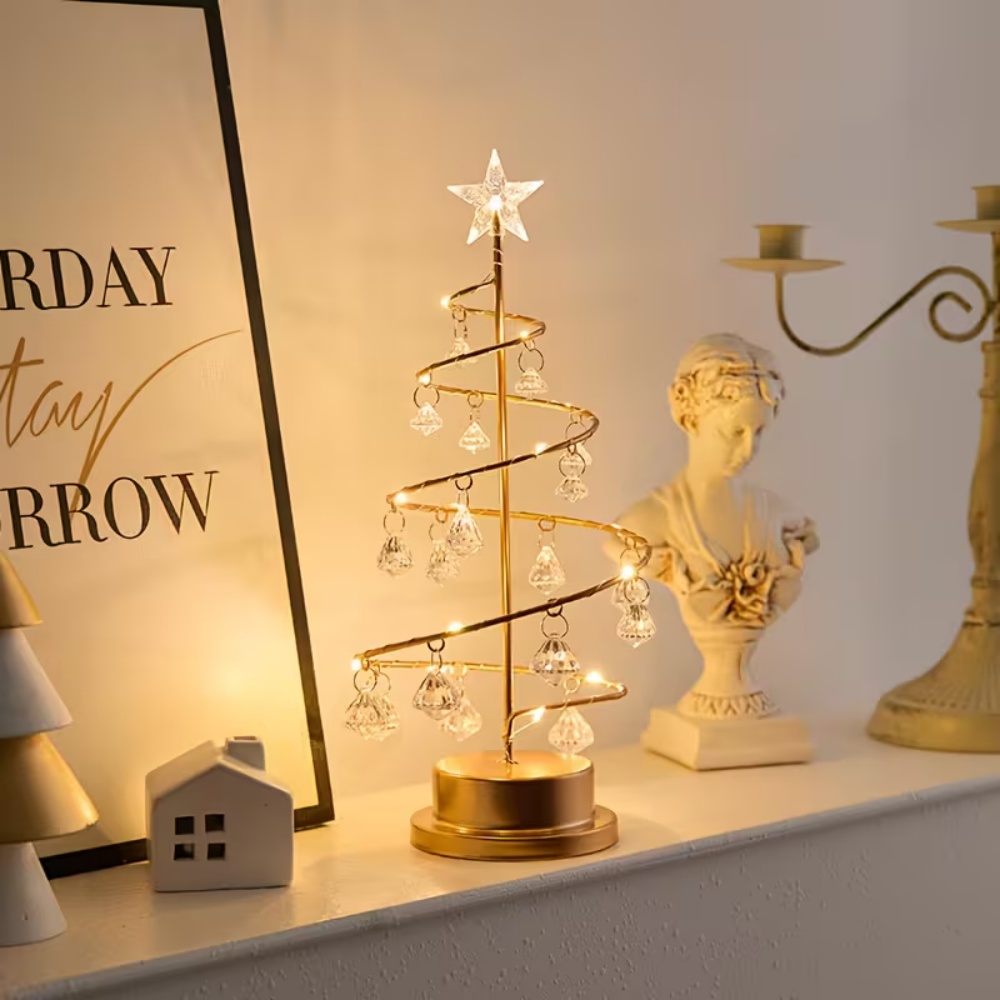 Pendant Lighting Christmas Decor - クリスマスツリー銅線LEDナイトライトクリスタルペンダントフェアリーライト電池式ランプ寝室ホームホリデーデコレーション用