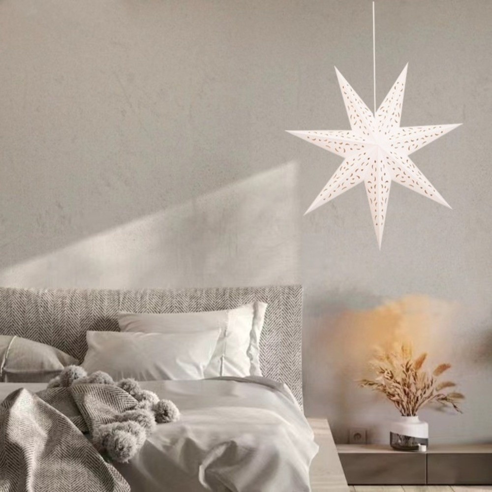Pendant Lighting Christmas Decor - 新年飾り 中空星型ハンギングペンダント 紙製 イード・ムバラク 星型ランプシェード 窓格子ライト