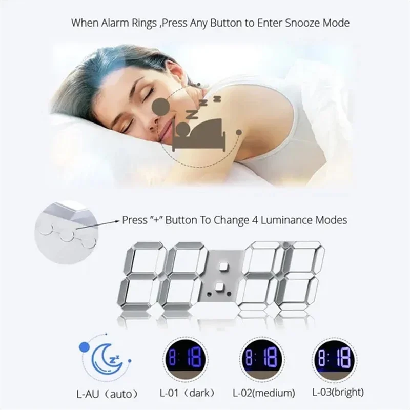 調節可能な3Dデジタル壁掛け時計,常夜灯モード,寝室,家,居 - Lighting Home Decor Wall Clocks のレビューと価格
