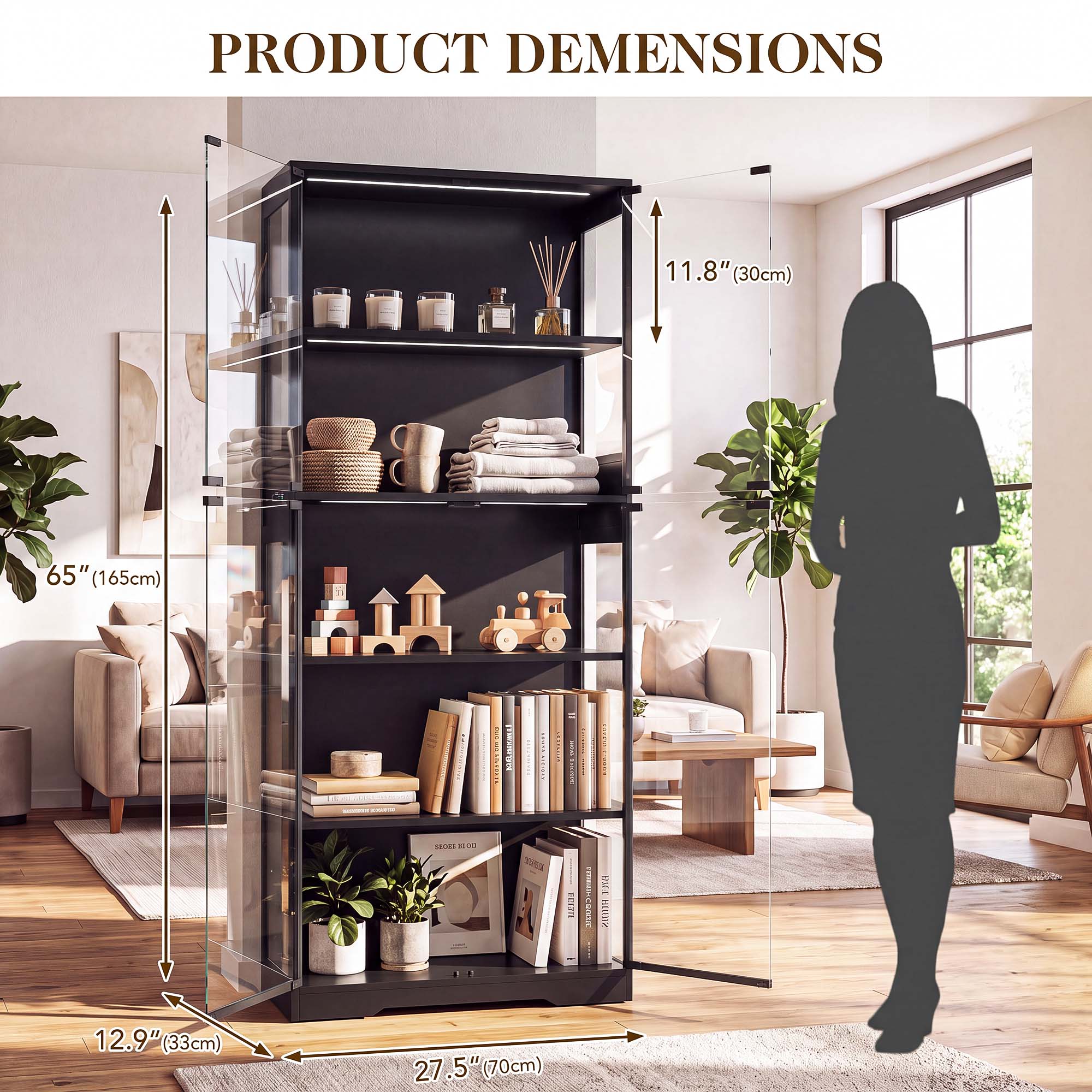 TCGBKAF 5段ディスプレイキャビネット、ガラス扉、モー - Lighting Decoration For Home のレビューと価格