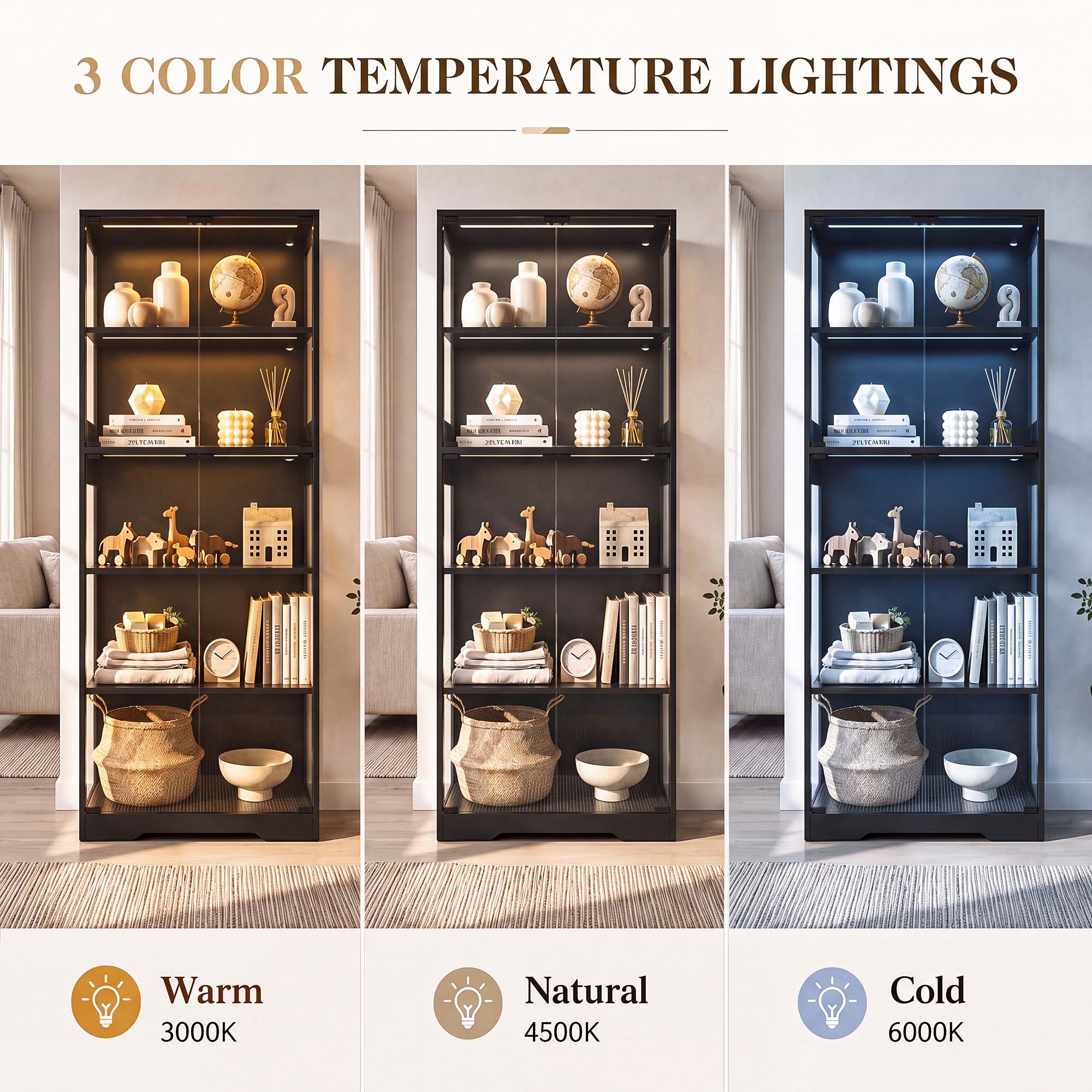 TCGBKAF 5段ディスプレイキャビネット、ガラス扉、モー - Lighting Decoration For Home のレビューと価格
