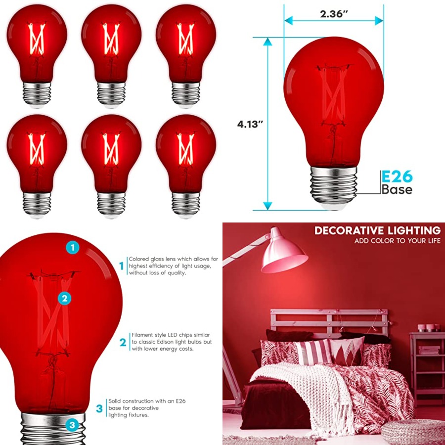 A19 エジソンLED電球、4.5W 60W相当、カラーガラ - Lighting Decoration Outdoor のレビューと価格