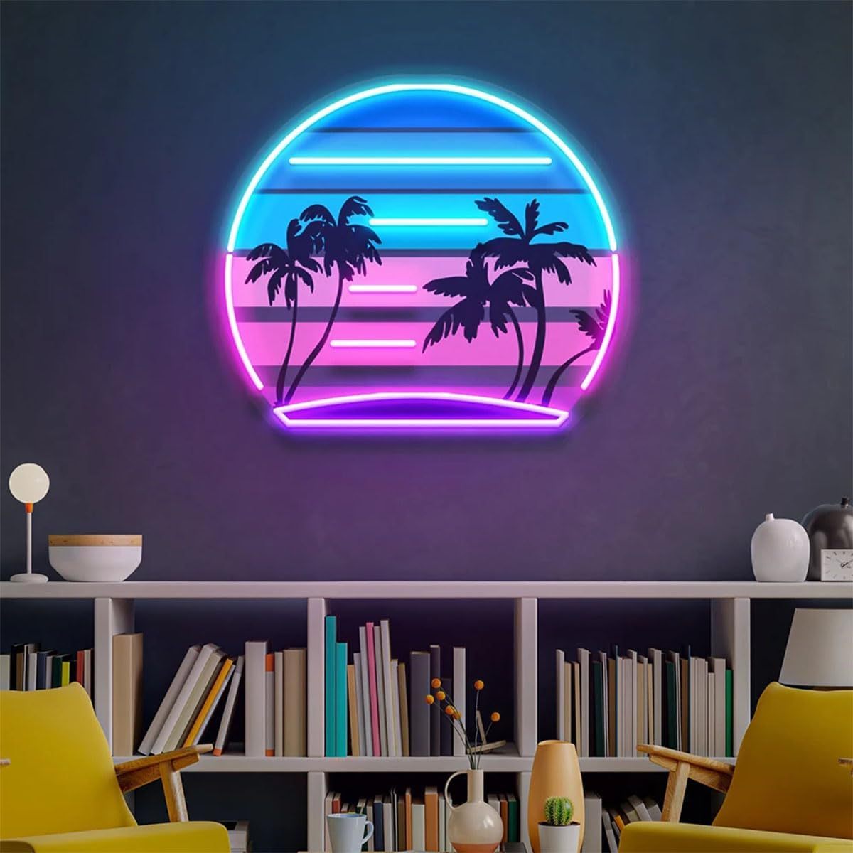 トロピカルレトロヴィンテージサンセットパームツリーアートワー - Wall Decor Lighting Tree のレビューと価格