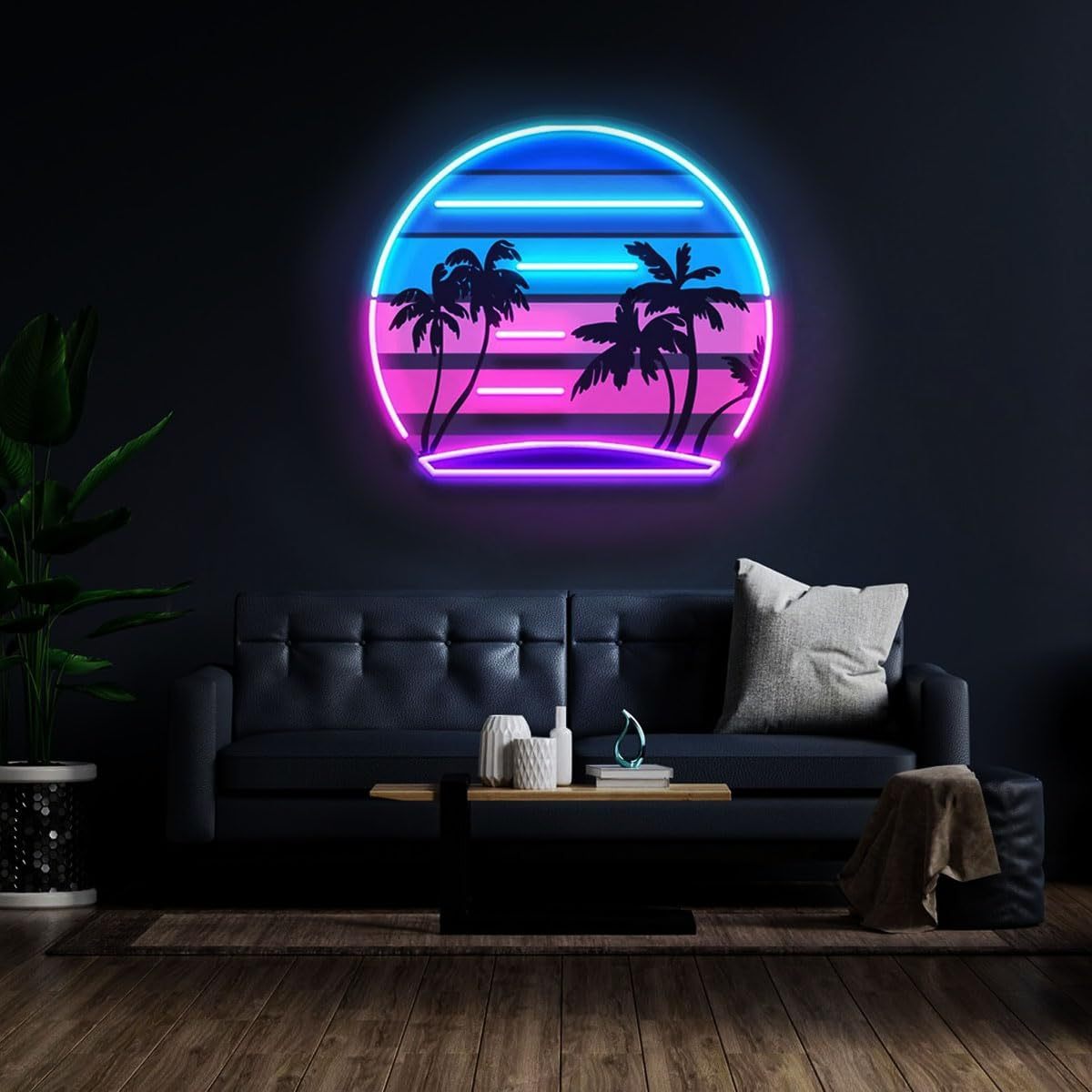 トロピカルレトロヴィンテージサンセットパームツリーアートワー - Wall Decor Lighting Tree のレビューと価格