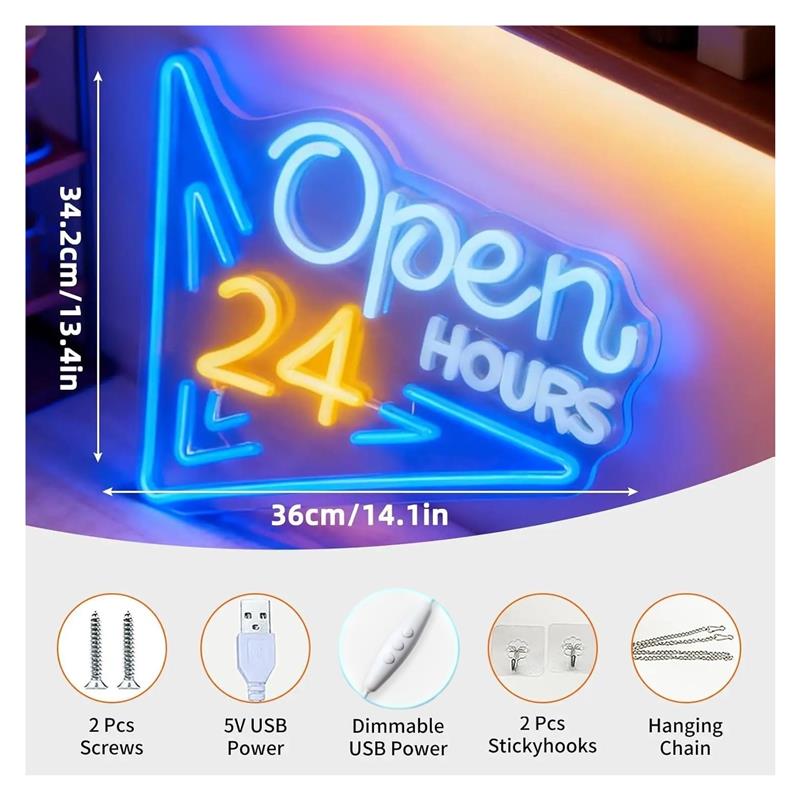 オープン24時間ネオンサインUSB電源LEDライトバー美容院 - Decor Lighting Opening Hours のレビューと価格