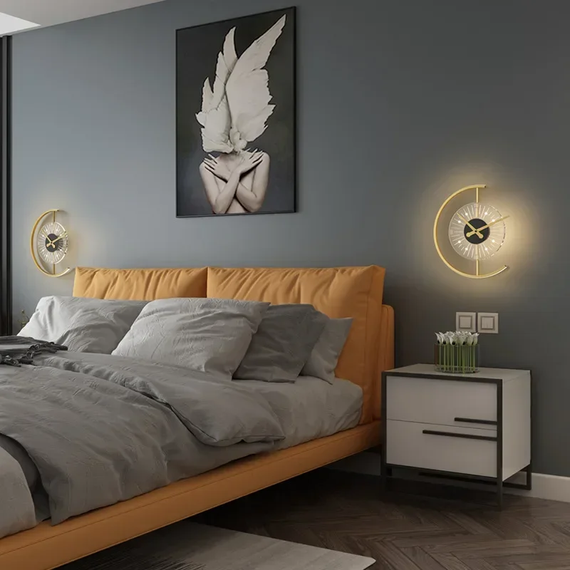 モダンなLEDウォールランプ時計付きブラケットライト、寝室、 - Lighting Home Decor Wall Clocks のレビューと価格