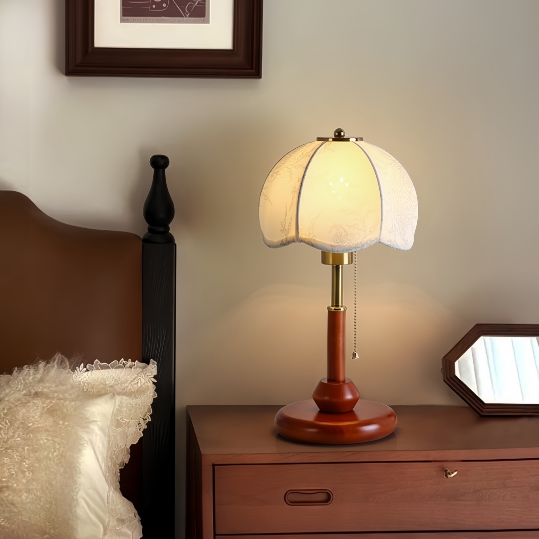 ヴィンテージスカラップドームテーブルランプ寝室ナイトスタンド - Lighting Decoration For Home のレビューと価格