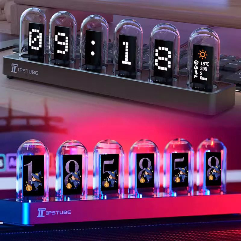 RGBニキシー管時計 LED発光 IPSカラースクリーン D - Lighting Home Decor Ideas のレビューと価格