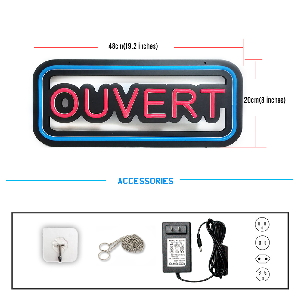 48x20cm「OUVERT」ネオンライトサイン ブルー＆レ - Decor Lighting Opening Hours のレビューと価格