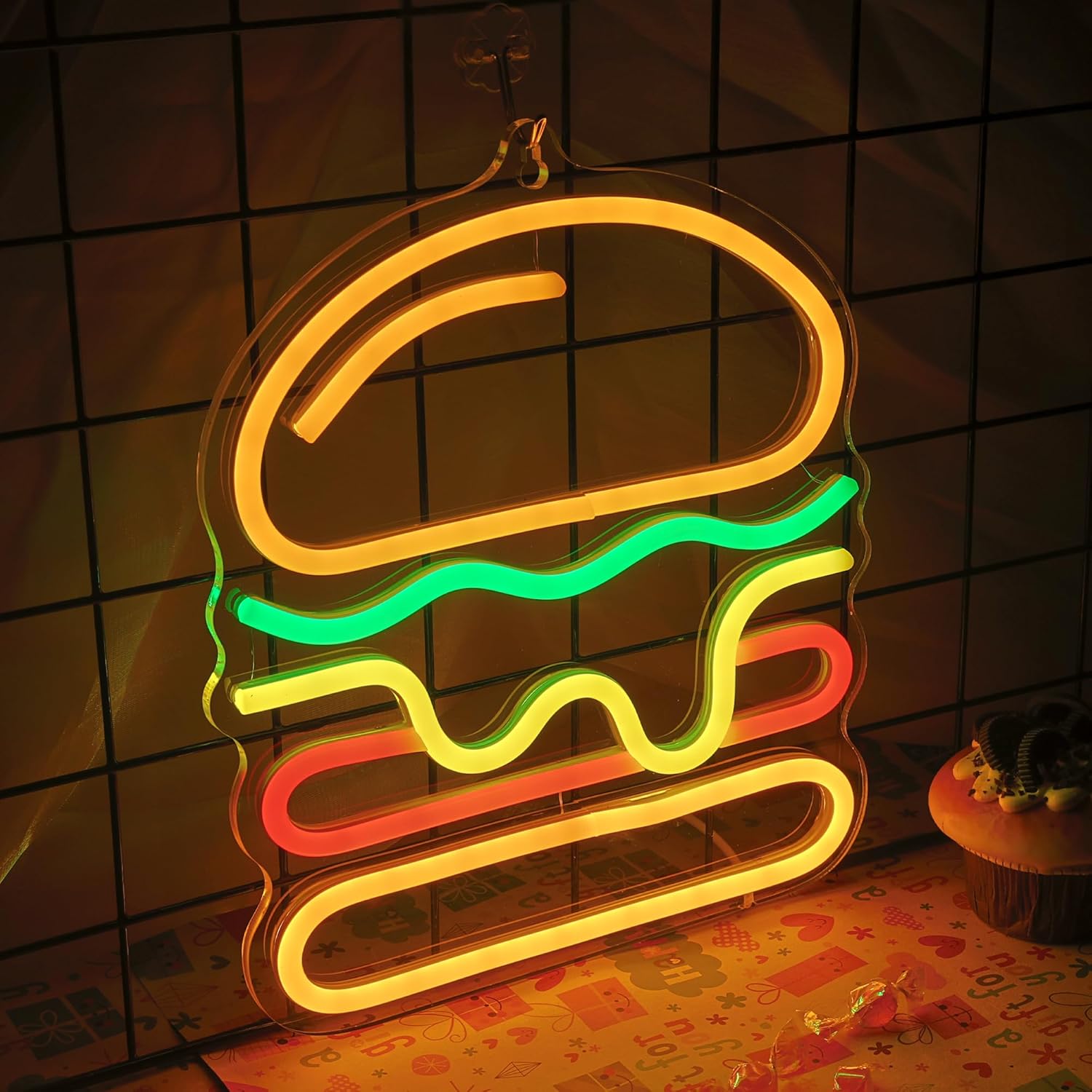 ハンバーガーネオンサイン、重ねチーズLEDライト付き、ファス - Lighting Home Decor Ideas のレビューと価格