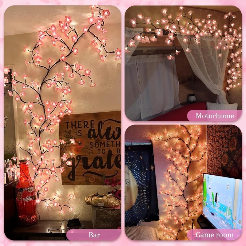 LED 桜の木の枝ライト 8 モード人工ピンク桜ガーランド  - Wall Decor Lighting Tree のレビューと価格