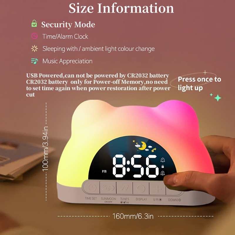 サンライズデジタル目覚まし時計、カラフルなムードライト付き、 - Lighting Decor Sunrise のレビューと価格