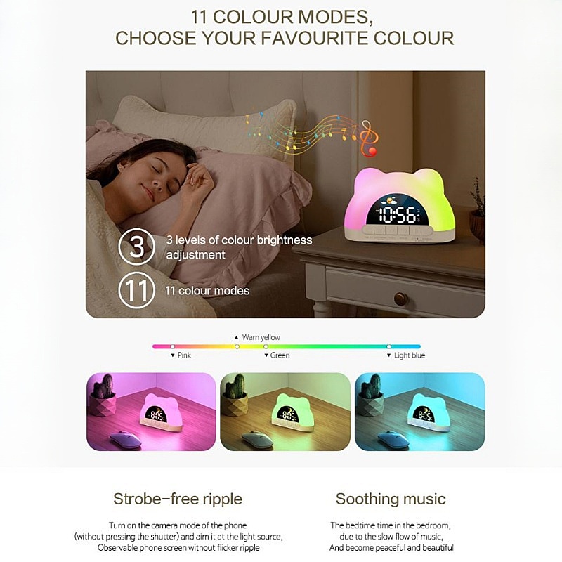 サンライズデジタル目覚まし時計、カラフルなムードライト付き、 - Lighting Decor Sunrise のレビューと価格