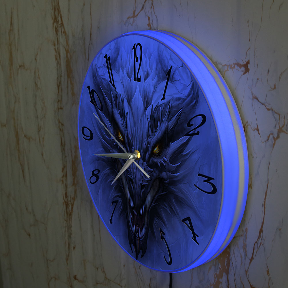 ゴシック邪悪なドラゴンヘッド発光プリント壁掛け時計 LED  - Lighting Home Decor Wall Clocks のレビューと価格