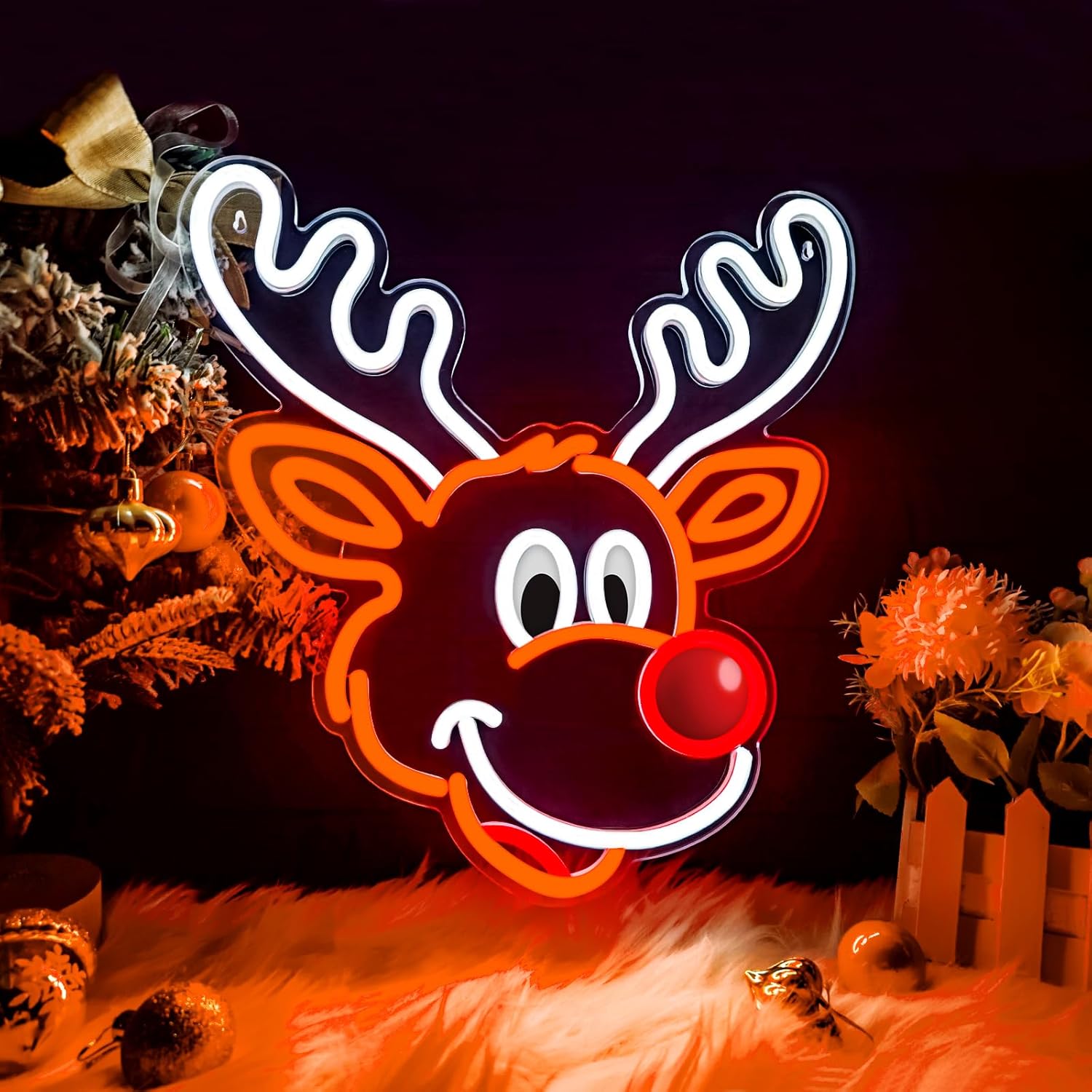 かわいいクリスマスのトナカイネオンサイン、赤い鼻のLEDライ - Lighting Home Decor Ideas のレビューと価格