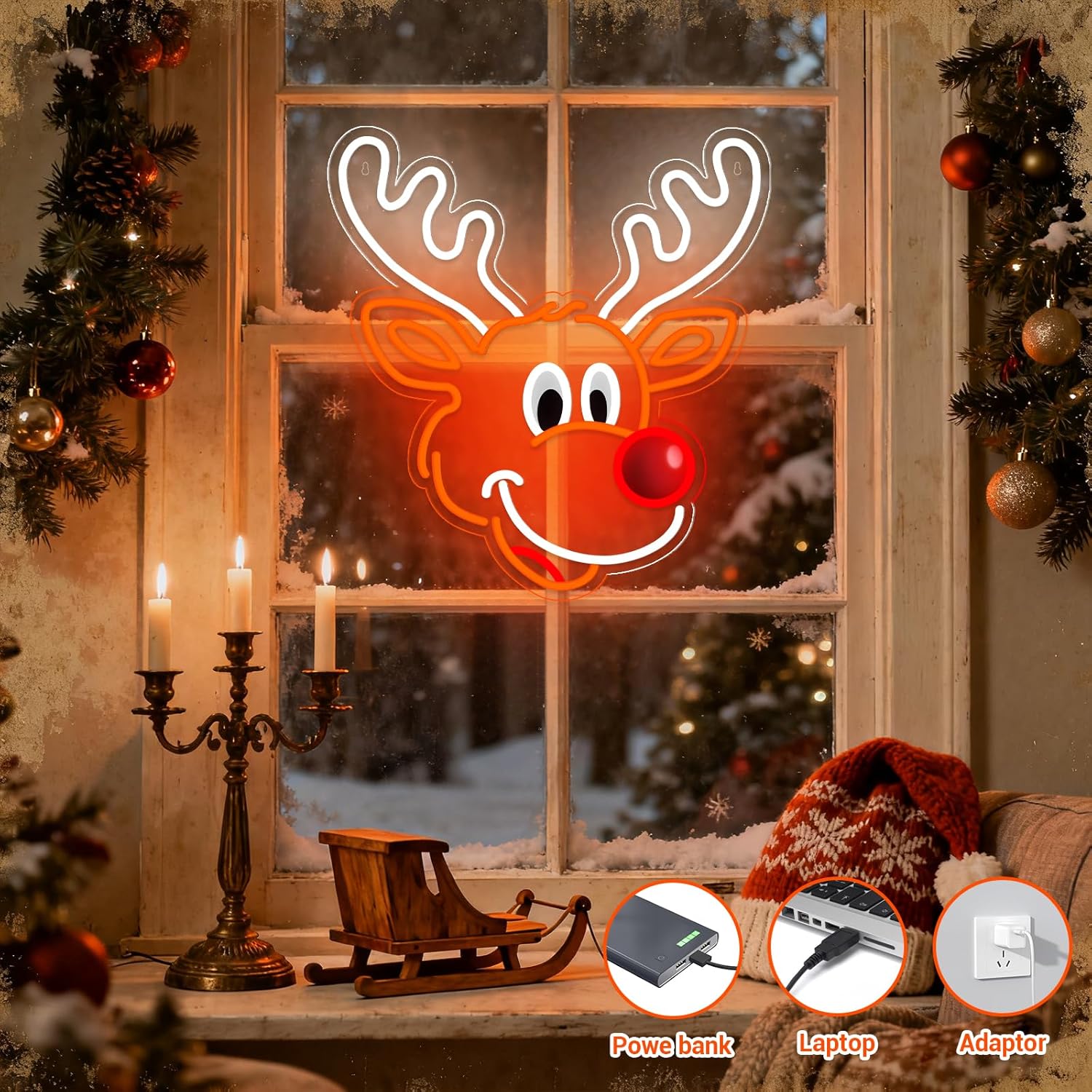 かわいいクリスマスのトナカイネオンサイン、赤い鼻のLEDライ - Lighting Home Decor Ideas のレビューと価格