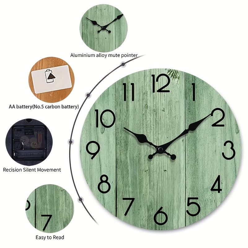 ライトグリーンの木目模様の丸型壁掛け時計、ミニマリストでフレ - Lighting Home Decor Wall Clocks のレビューと価格