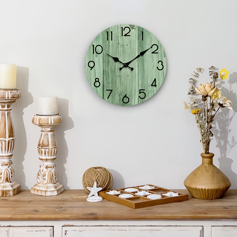 ライトグリーンの木目模様の丸型壁掛け時計、ミニマリストでフレ - Lighting Home Decor Wall Clocks のレビューと価格