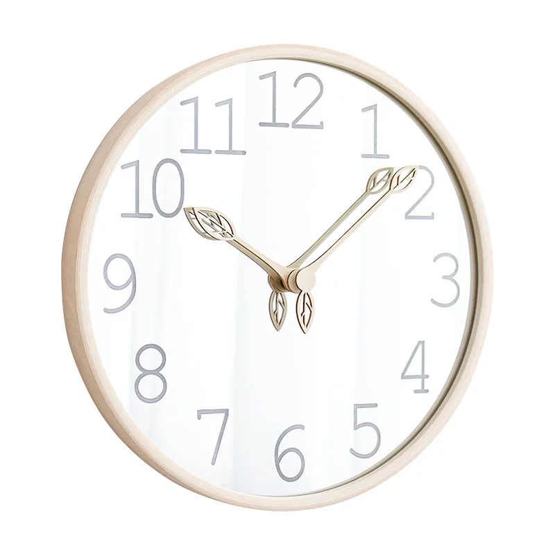 12インチの鏡面木製壁掛け時計、家の装飾用、シンプルな葉模様 - Lighting Home Decor Wall Clocks のレビューと価格