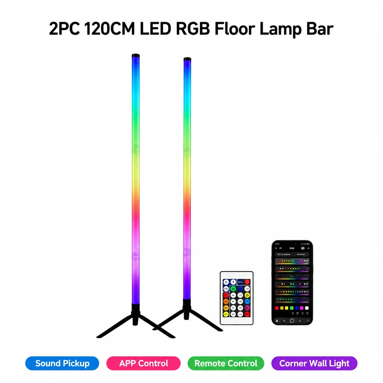 2個セット 120CM RGBフロアランプ、音に反応するLE - Lighting Decoration For Home のレビューと価格