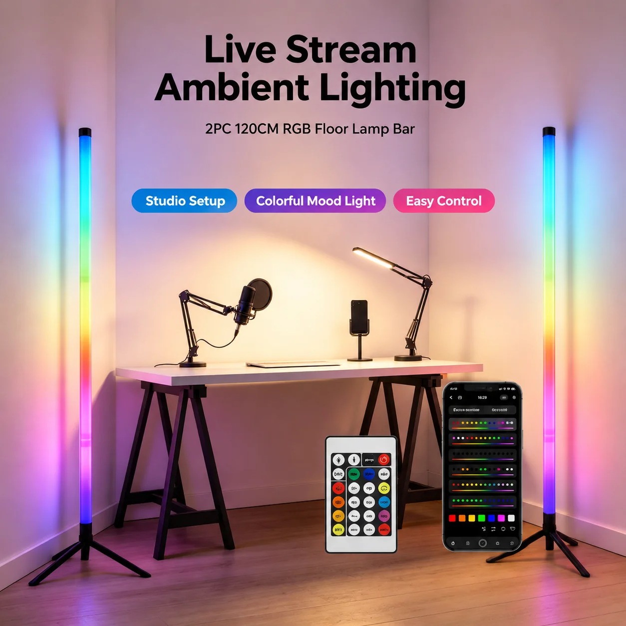2個セット 120CM RGBフロアランプ、音に反応するLE - Lighting Decoration For Home のレビューと価格