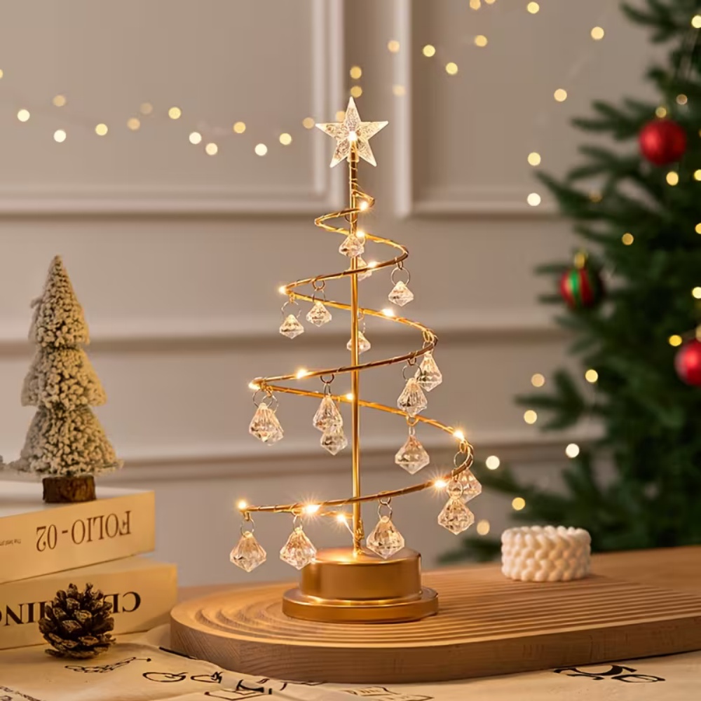 クリスマスツリー銅線LEDナイトライトクリスタルペンダントフ - Pendant Lighting Christmas Decor のレビューと価格