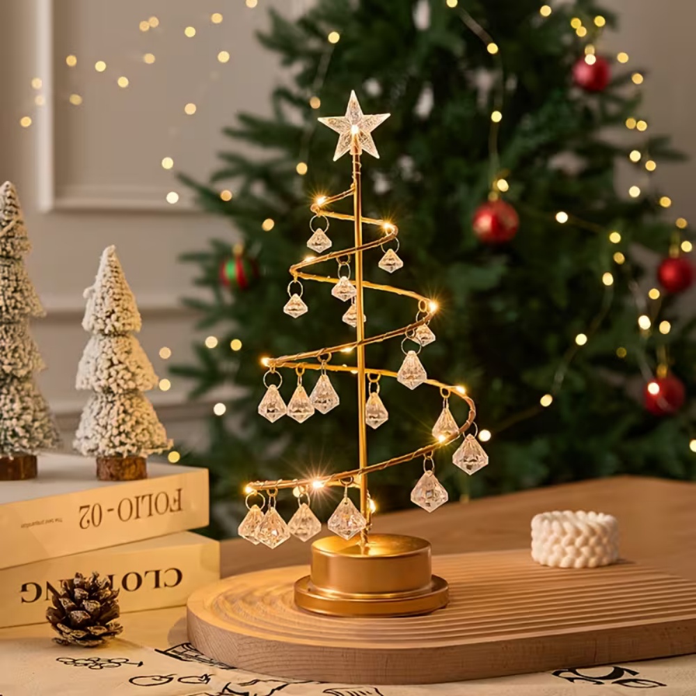 クリスマスツリー銅線LEDナイトライトクリスタルペンダントフ - Pendant Lighting Christmas Decor のレビューと価格