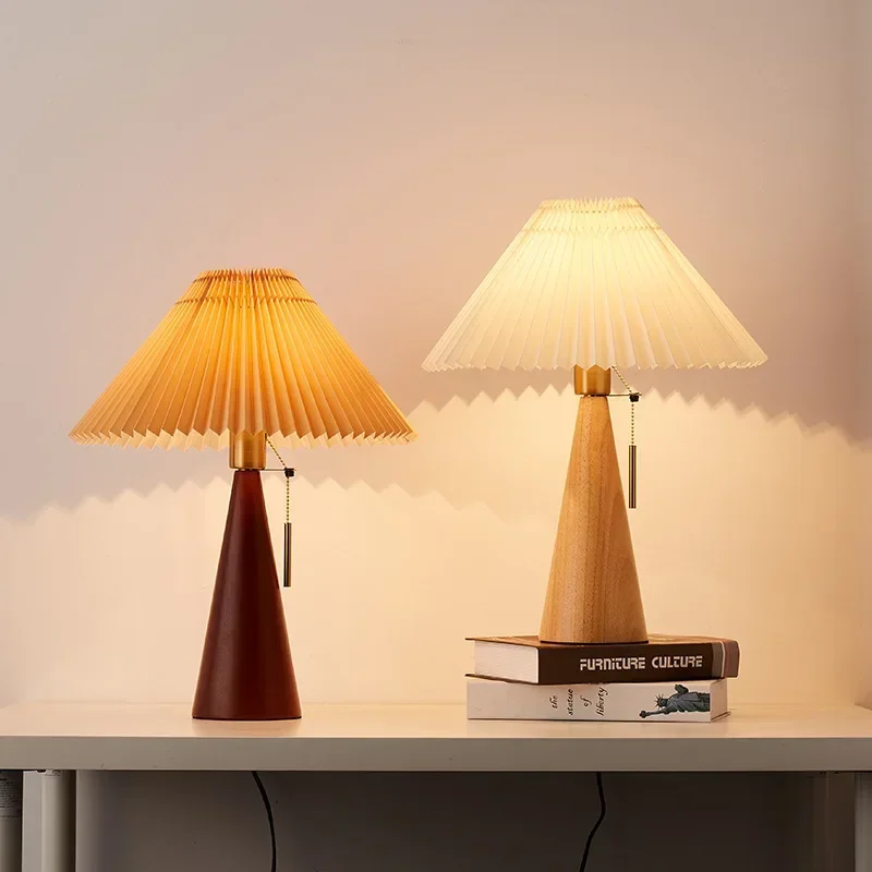 レトロプリーツテーブルランプ北欧無垢材ライト研究読書用寝室の - Lighting Decoration For Home のレビューと価格