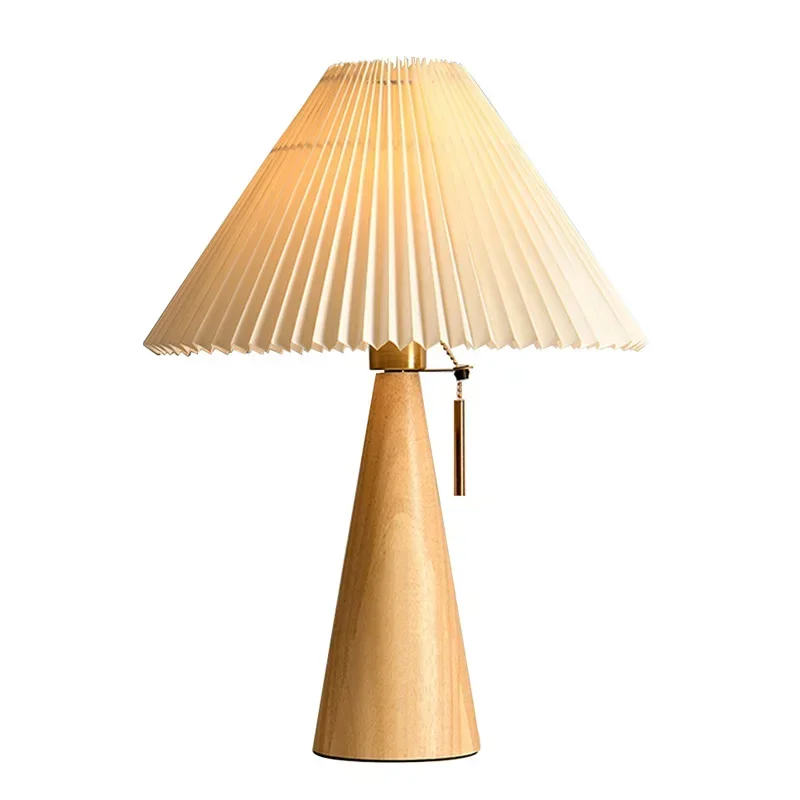 レトロプリーツテーブルランプ北欧無垢材ライト研究読書用寝室の - Lighting Decoration For Home のレビューと価格