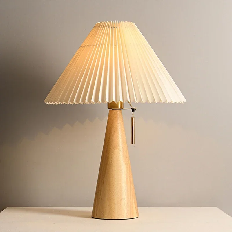 レトロプリーツテーブルランプ北欧無垢材ライト研究読書用寝室の - Lighting Decoration For Home のレビューと価格