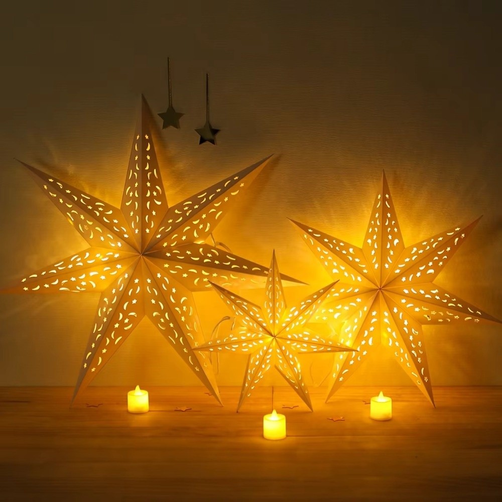 新年飾り　中空星型ハンギングペンダント　紙製　イード・ムバラ - Pendant Lighting Christmas Decor のレビューと価格